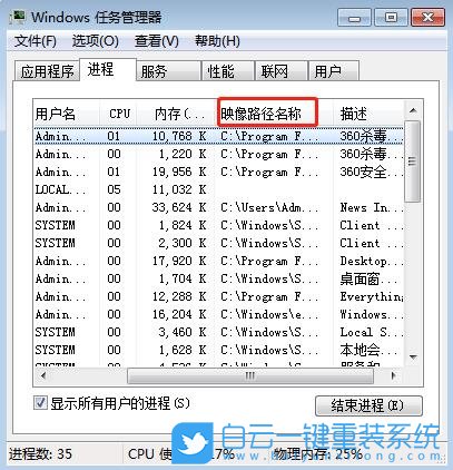 Win7,任務管理器,映像路徑名稱步驟