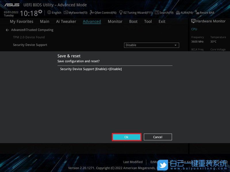 華碩主板,BIOS,關閉TPM,安全設備支持步驟