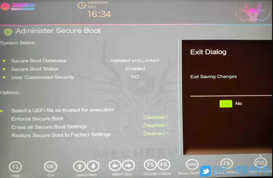 機(jī)械革命,蛟龍16,BIOS,安全啟動(dòng)步驟